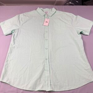 Jekaoyi Mens XL Mint Green Cotton Linen Short Sleeve Button Down Shirt NWT